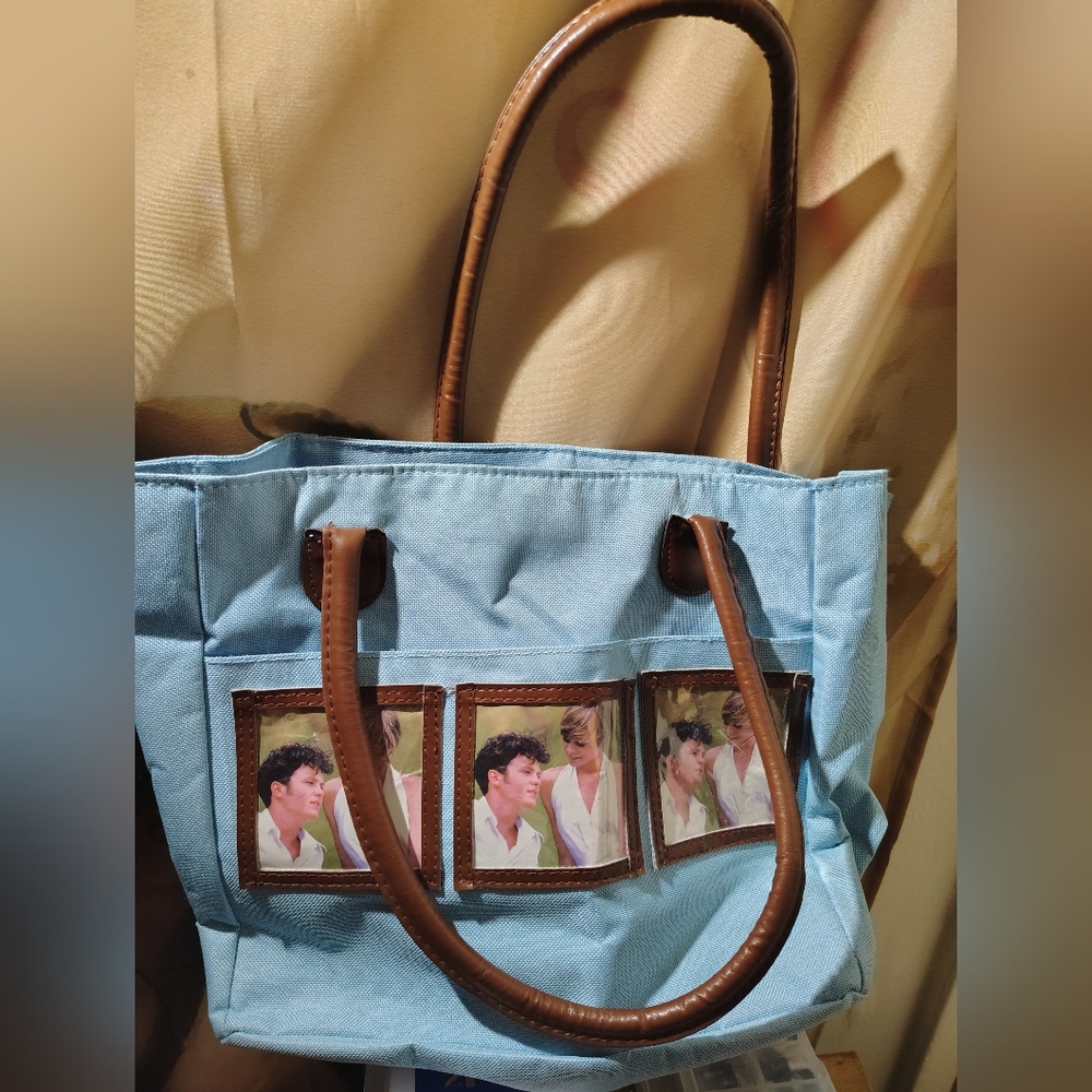 Stylish Blue Tote Bag. You Can Also Put Pictures Inside The Slots